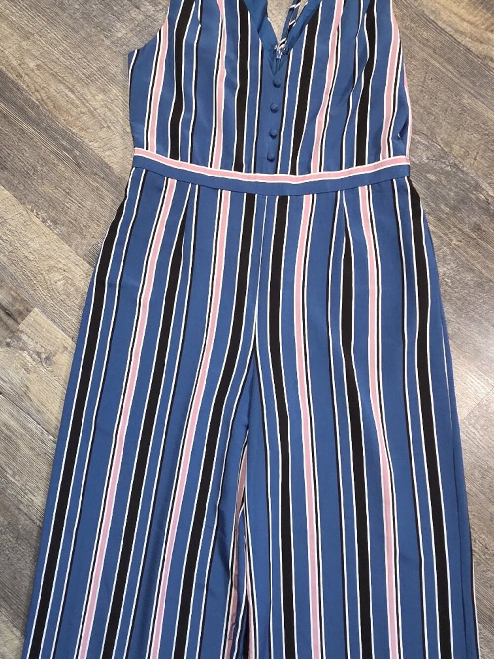 1901 Jumpsuit Cropped Wide-Leg Blue w/Pink-White-Black Stripes Sz Lg